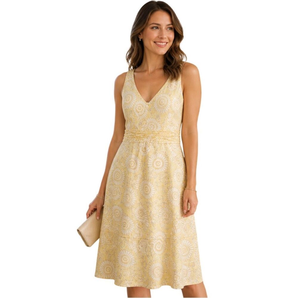 Kay Unger Silk Floral Dress Size 10 Wedding Guest Graduation Yellow